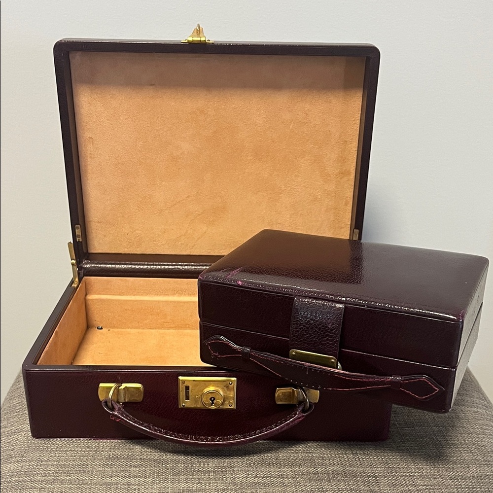 Elegant Vintage Burgundy Jewelry Case with travel Case